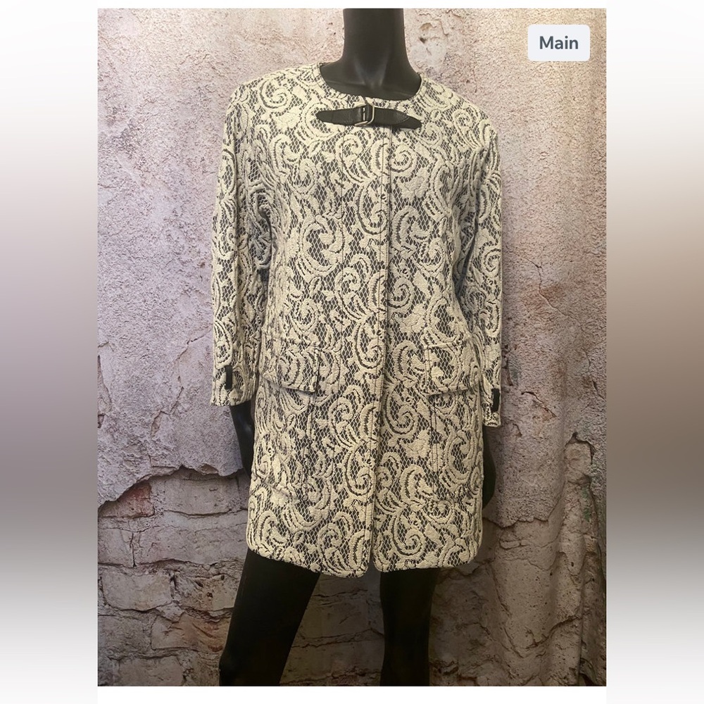 System Black & Cream Brocade Jacket